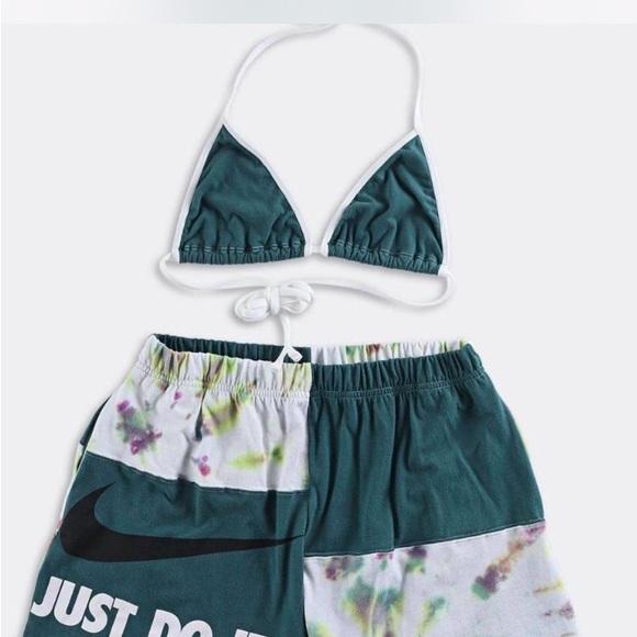 Nike Green Bikini Top and Tie-Dye Shorts Set